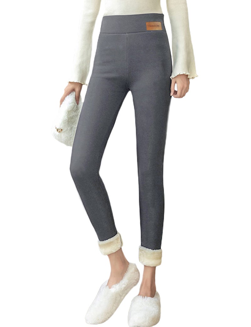 Yeokou Womens Warm Sherpa Fleece Lined Leggings High Waisted Stretchy Thick Skinny Pants(Grey(Skinny)-L) - Image 1