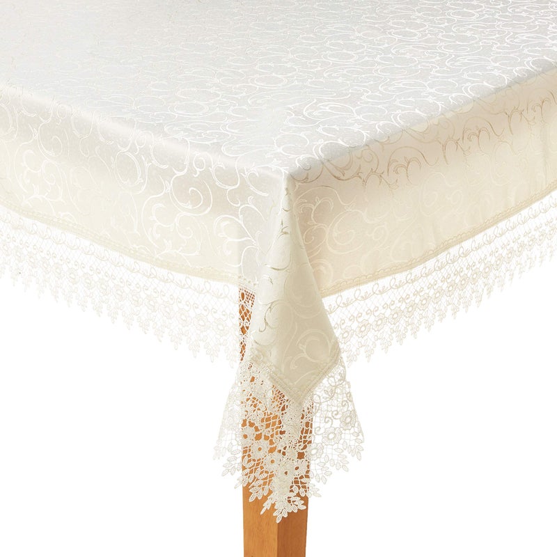 Violet Linen Imperial Embroidered Vintage Lace Design 70 X 140 OblongRectangle Tablecloth in White 
