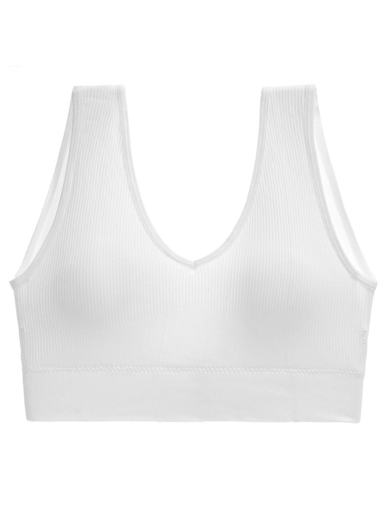 Loquat Women's Solid Color Seamless Wireless Bra Sports Fitness Bra With Elastic Wide Shoulder Straps White 