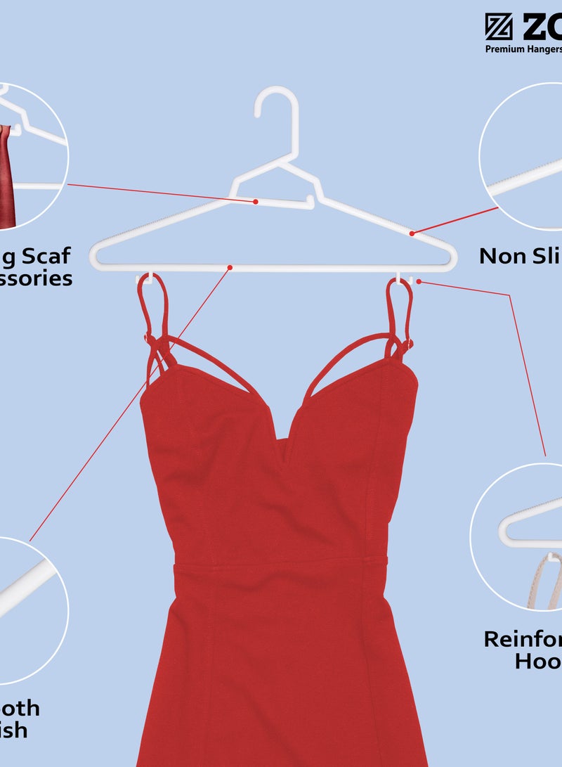 ZOBER Heavy Plastic Hangers with Strap Hooks, Non slip, Durable & Slim, Light-Weight Clothes Hangers For Coats, Jackets & Pants, Shirts, Dresses Hangs upto 10lbs (WHITE, 100 PACK) - Image 2
