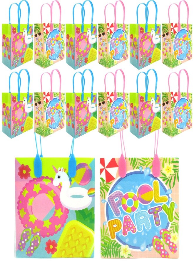 تايني ميلز أكياس هدايا لحفلات بطابع حفلات المسبح من تايني ميلز، أكياس حلوى بمقابض، أكياس حلوى لحفلات أعياد الميلاد، عبوة من 12 قطعة - Image 1