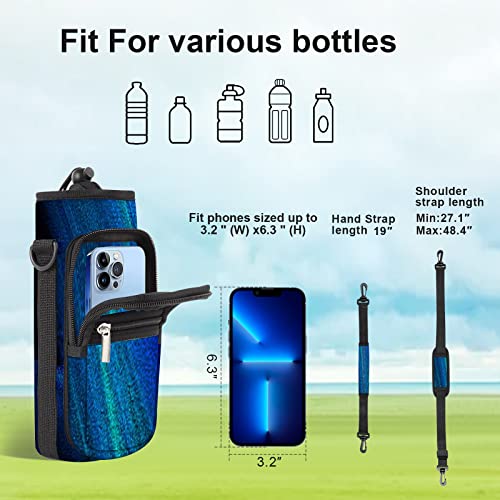 AORTDES 25/32/40/64oz Water Bottle Bag Holder Carrier-Insulated Crossbody Sling Case Sleeve with Strap & Pockets for Men Women Gym Cycling Travel Walking Hiking Camping (Blue Quicksand, 25oz) - Image 2