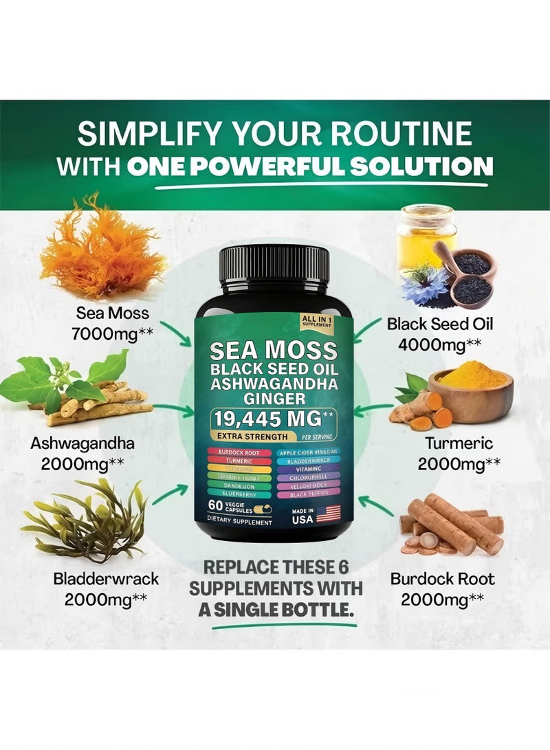 NexusTek Shilajit Sea Moss 16-in-1 Complete Super Supplement | 60 Vegetarian Capsules | Boosts Energy, Stamina, Immunity & Fights Inflammation | Extra Strength Formula with 12+ Active Ingredients | GMP Certified, 3rd-Party Lab Tested - Image 2