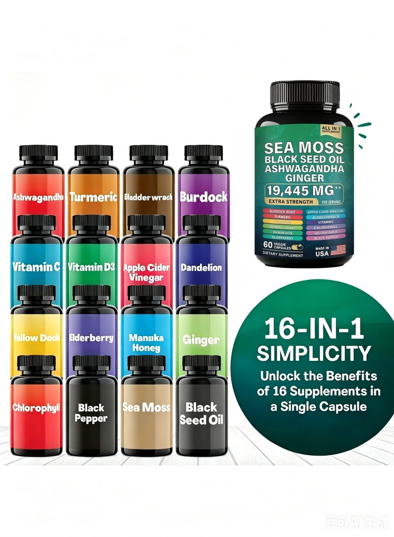 NexusTek Shilajit Sea Moss 16-in-1 Complete Super Supplement | 60 Vegetarian Capsules | Boosts Energy, Stamina, Immunity & Fights Inflammation | Extra Strength Formula with 12+ Active Ingredients | GMP Certified, 3rd-Party Lab Tested - Image 4