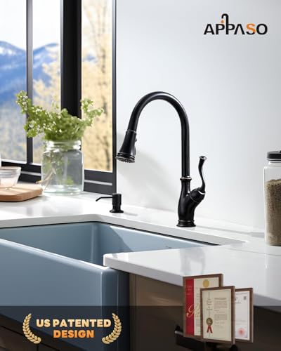 APPASO Oil Rubbed Bronze Kitchen Faucet with Soap Dispenser Stainless Steel Kitchen Faucet with Pull Down Sprayer 3Function High Arc Single Handle Bronze Kitchen Sink Faucet - Image 3