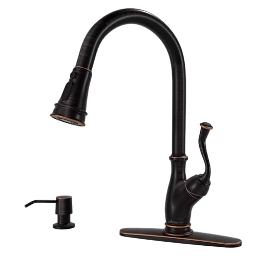 APPASO Oil Rubbed Bronze Kitchen Faucet with Soap Dispenser Stainless Steel Kitchen Faucet with Pull Down Sprayer 3Function High Arc Single Handle Bronze Kitchen Sink Faucet - Image 1