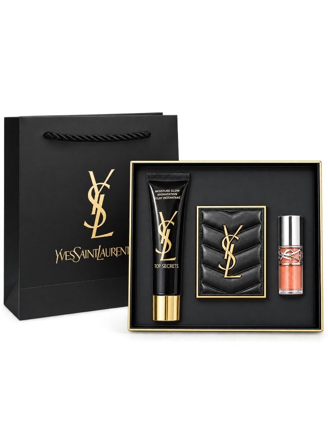 ایو سن لوران YSL Beauty Gift Set – Top Secrets Instant Moisture Glow + Mini LIPGLOSS + YSL EYESHADOW PALATTE | 3-Piece Set - Image 1