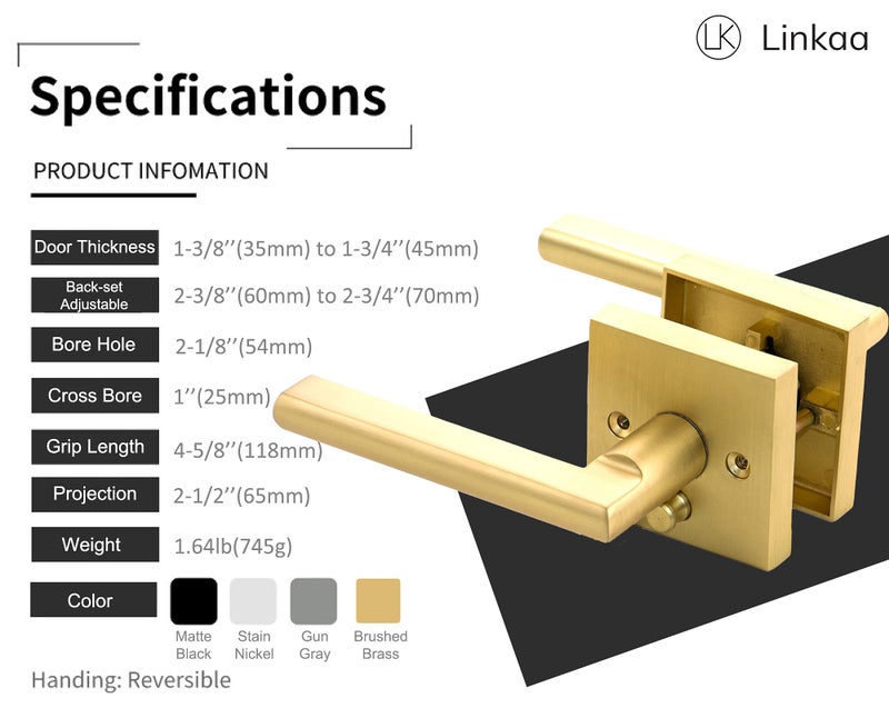 Linkaa Passage Door Lever Gold Tinted Brass Interior Door Handles Keyless Door Handles Exterior/Interior Door Handle Without Lock - Image 2