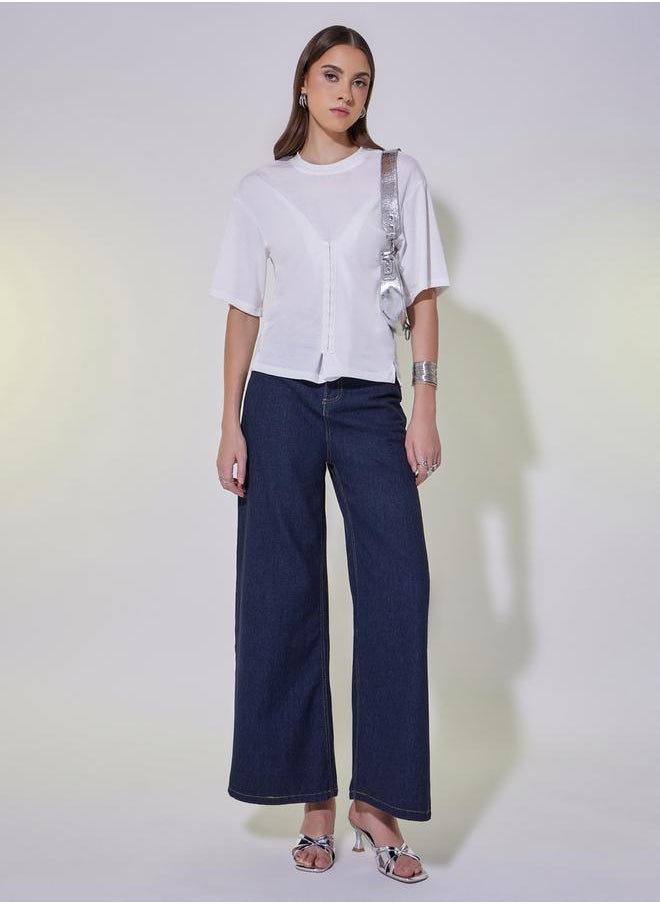 Take Two Solid Round Neck Hook and Eye Detail T-Shirt  - Image 2