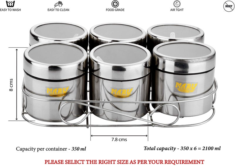 MARU Stainless Steel Masala Container for Kitchen, Multipurpose Organizer with Wire Stand & 6 Spoon Set, Spice Storage box, Durable Kitchen Storage Solutions for Spices and Essentials 350ml each - Image 2
