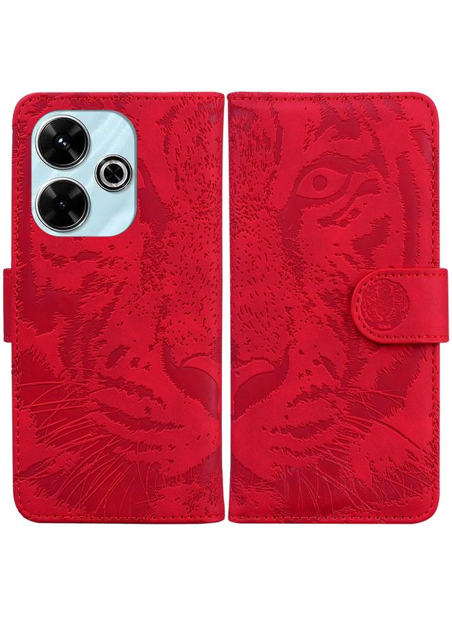 اس-توب جراب لهاتف Redmi 13 4G بنمط نمر منقوش من الجلد القابل للطي - Image 1