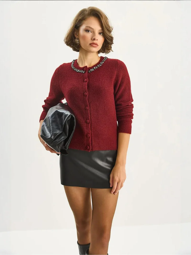 Bianco Lucci LUCCI Textured Knit Button Cardigan