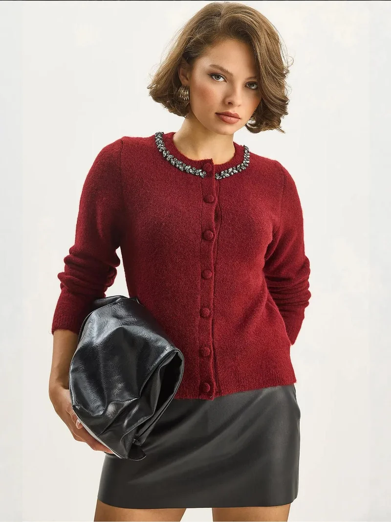 Bianco Lucci LUCCI Textured Knit Button Cardigan