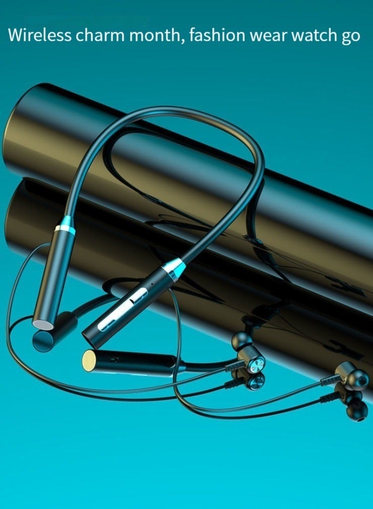 Neck hanging stereo music headphones in-ear hanging neck binaural sports running long standby wireless Bluetooth headset black - Image 3