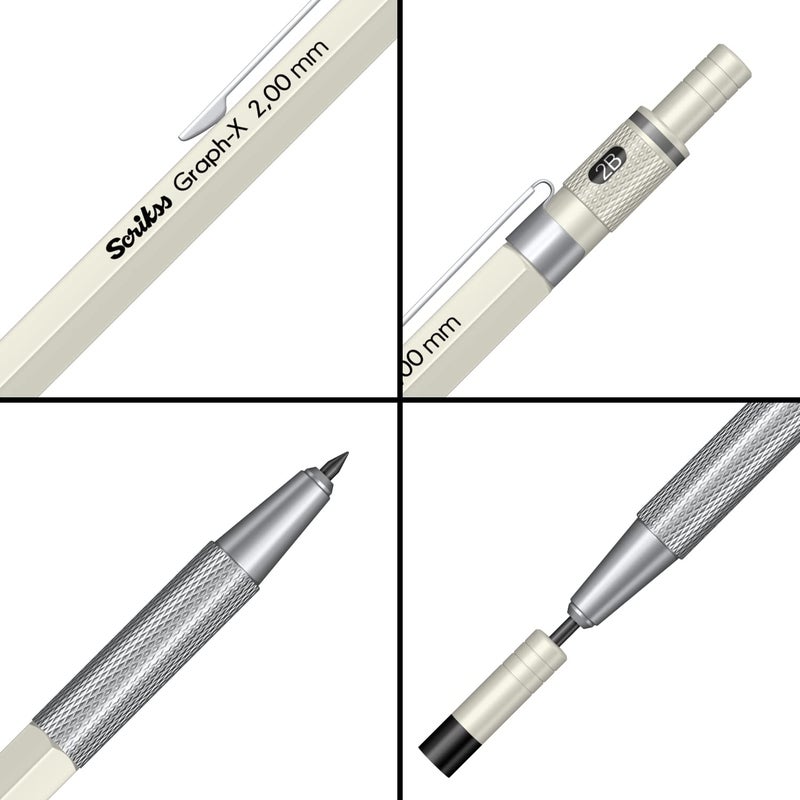 Scrikss 20mm Mechanical Clutch Lead Pen Pencil Ivory Brass Body Push Mechanism GraphX Series Mini Removable Sharpener - Image 3