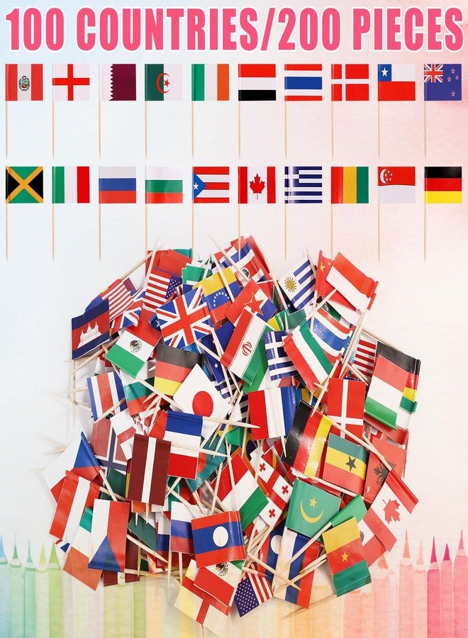 PEUTIER 200pcs Mini Countries Toothpick Flags, Mini Flags on Sticks with 100 Different Nations Double Sided World Countries Cupcake Toppers for Cupcake Dishes Fruit Platter Decoration - Image 3