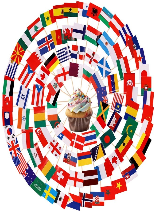PEUTIER 200pcs Mini Countries Toothpick Flags, Mini Flags on Sticks with 100 Different Nations Double Sided World Countries Cupcake Toppers for Cupcake Dishes Fruit Platter Decoration - Image 1
