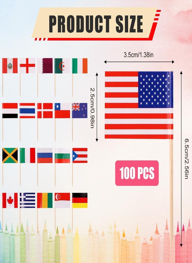 PEUTIER 200pcs Mini Countries Toothpick Flags, Mini Flags on Sticks with 100 Different Nations Double Sided World Countries Cupcake Toppers for Cupcake Dishes Fruit Platter Decoration - Image 2