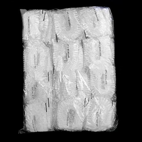 KINGLAKE 100 Pcs Disposable Plastic Thick Shower Caps Clear Elastic Bath Cap For Women SpaHome UseHotel and Hair SalonPack of 100 Individually Wrapped