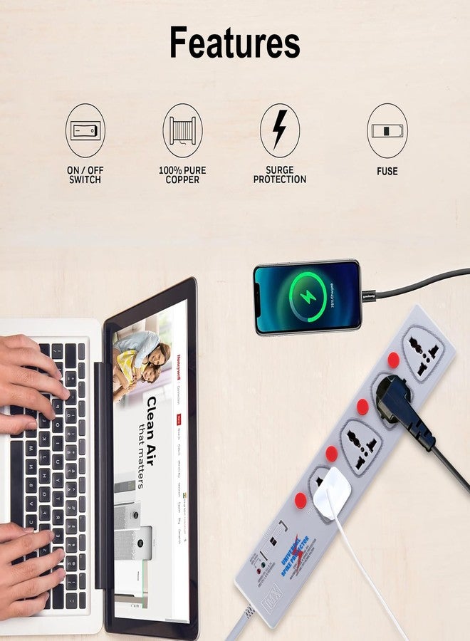Mx Power Strip Extension Board - 5 m Cable, 4 Universal Sockets, 5 A Rating, Individual On/Off Switches, Surge & Fire Resistant, Home/Office Multi‑Plug Board - Image 2