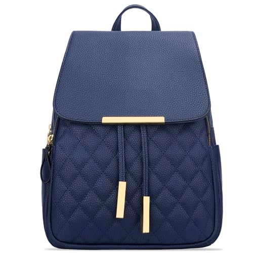 KKXIU Quilted Trendy Leather Backpack Purse for Women and Ladies Shoulder Travel Daypacks Bags (Navy) - Image 4