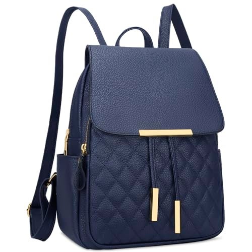 KKXIU Quilted Trendy Leather Backpack Purse for Women and Ladies Shoulder Travel Daypacks Bags (Navy) - Image 1