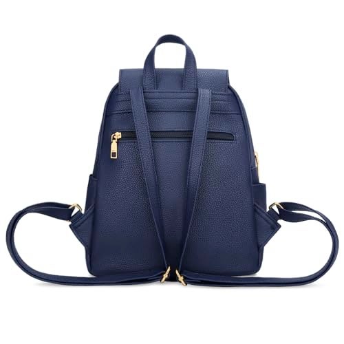 KKXIU Quilted Trendy Leather Backpack Purse for Women and Ladies Shoulder Travel Daypacks Bags (Navy) - Image 5