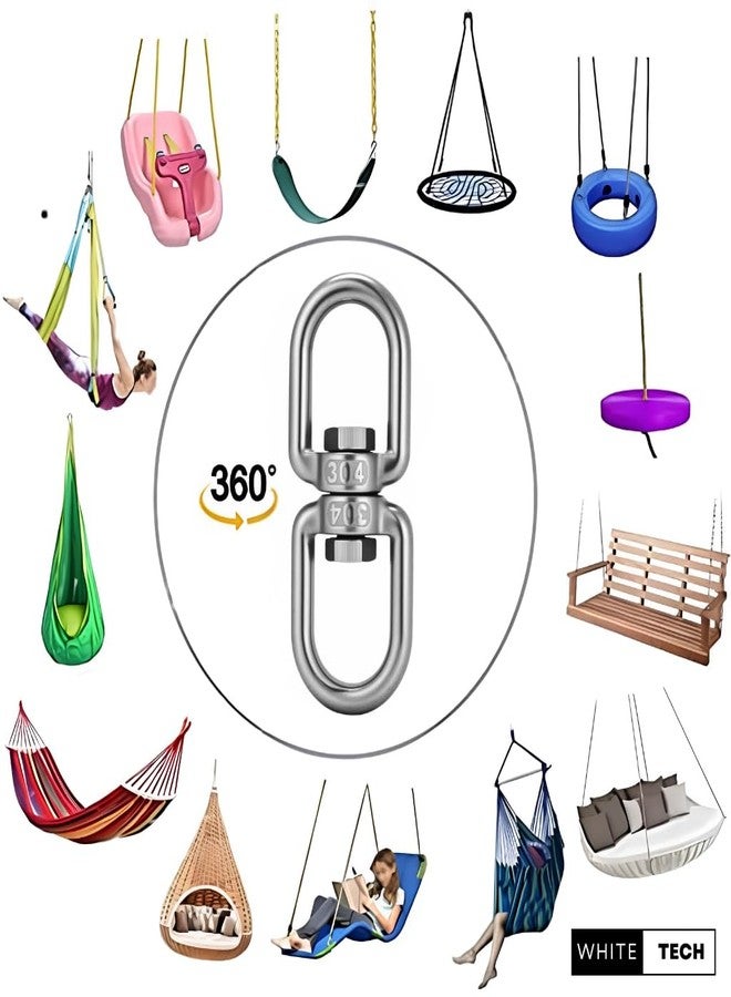 White Tech® M8 Swivel Ring Double Ended Swivel Eye Hook Heavy Duty 350kg Capacity 304 Stainless Steel 1Pack Swivel Hooks + 2Pack Snap Hook, for Hanging Chair, Hammock, Boxing Bag, Gym - Image 4