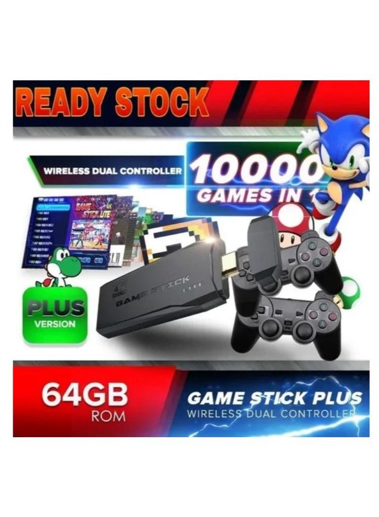 4K HD video game console, dual 2.4G wireless controllers, plug-and-play video game stick, built-in 10,000 games, retro handheld game console - Image 2