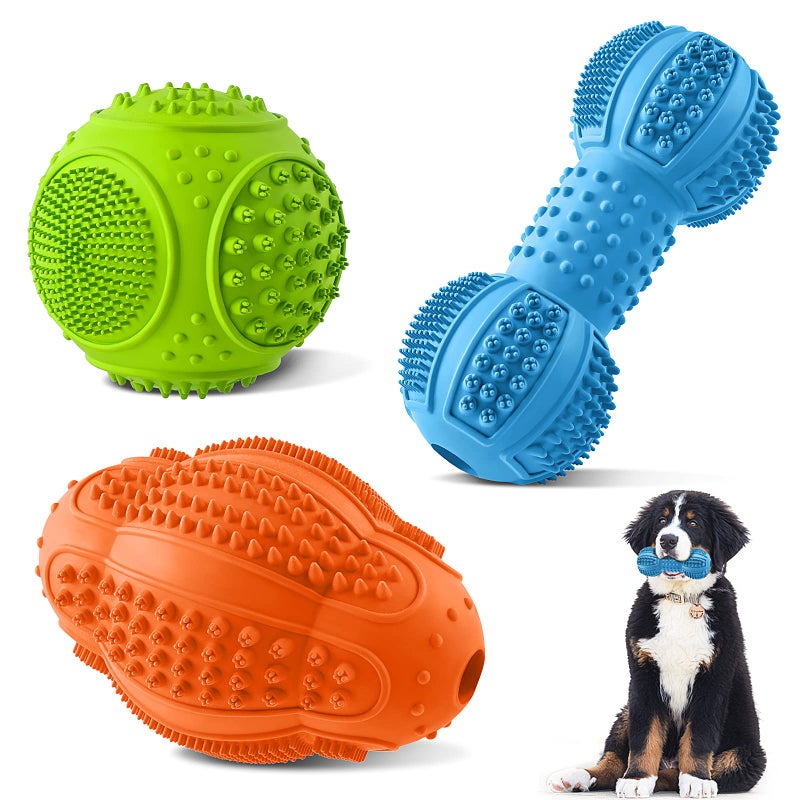 LUKITO Dog Chew Toys 3 Pack for Aggressive Chewers, Multifunctional Teeth Cleaning and Gum Massage, Tough Toys with Natural Rubber for Large and Medium Dog - Image 1