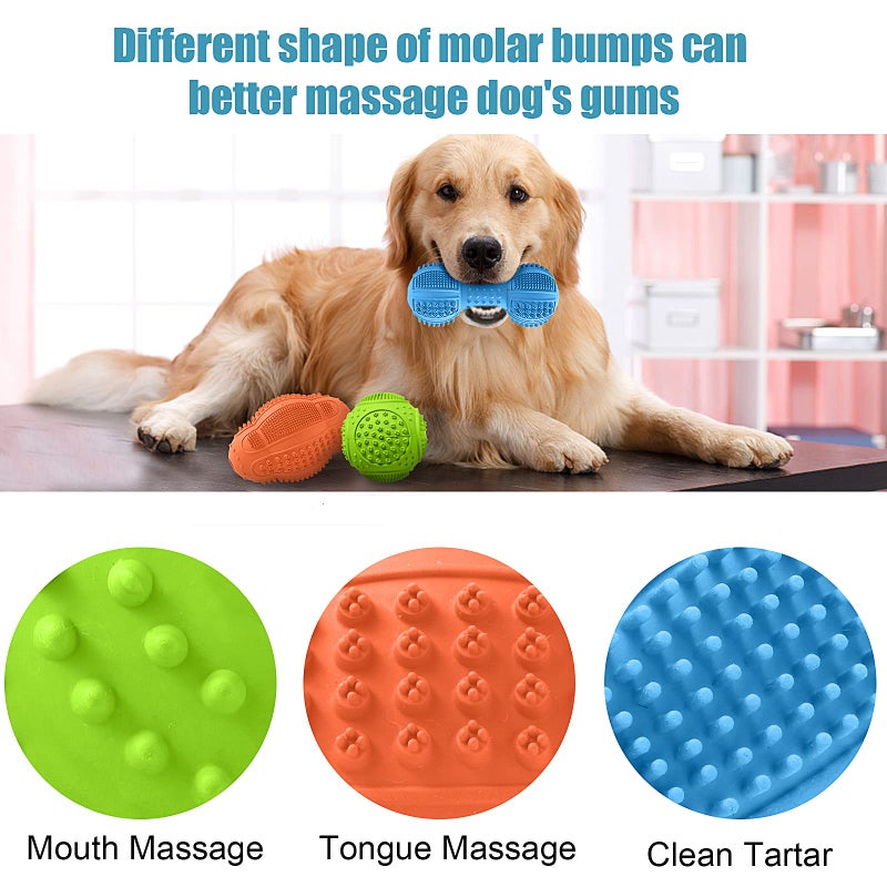 LUKITO Dog Chew Toys 3 Pack for Aggressive Chewers, Multifunctional Teeth Cleaning and Gum Massage, Tough Toys with Natural Rubber for Large and Medium Dog - Image 2