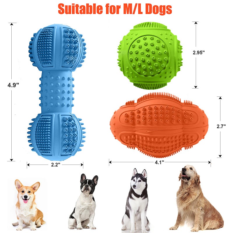 LUKITO Dog Chew Toys 3 Pack for Aggressive Chewers, Multifunctional Teeth Cleaning and Gum Massage, Tough Toys with Natural Rubber for Large and Medium Dog - Image 5