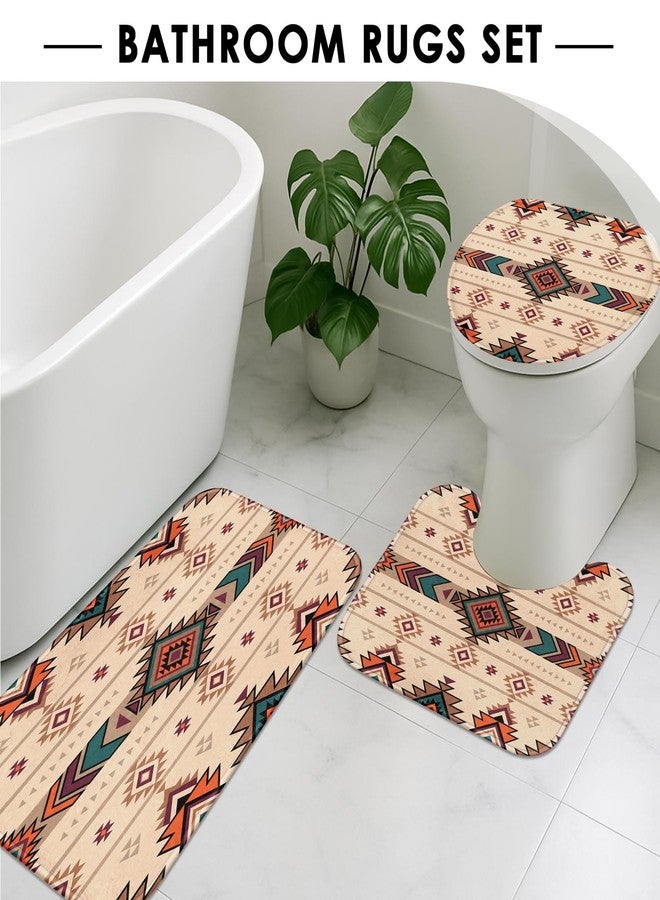 ArtSocket Boho Retro Bathroom Set with Shower Curtain and Rugs Accessory, Traditional Rhombus Summer Colorful Abstract Shower Curtain for Bathroom Decor 4 Pcs - Image 5