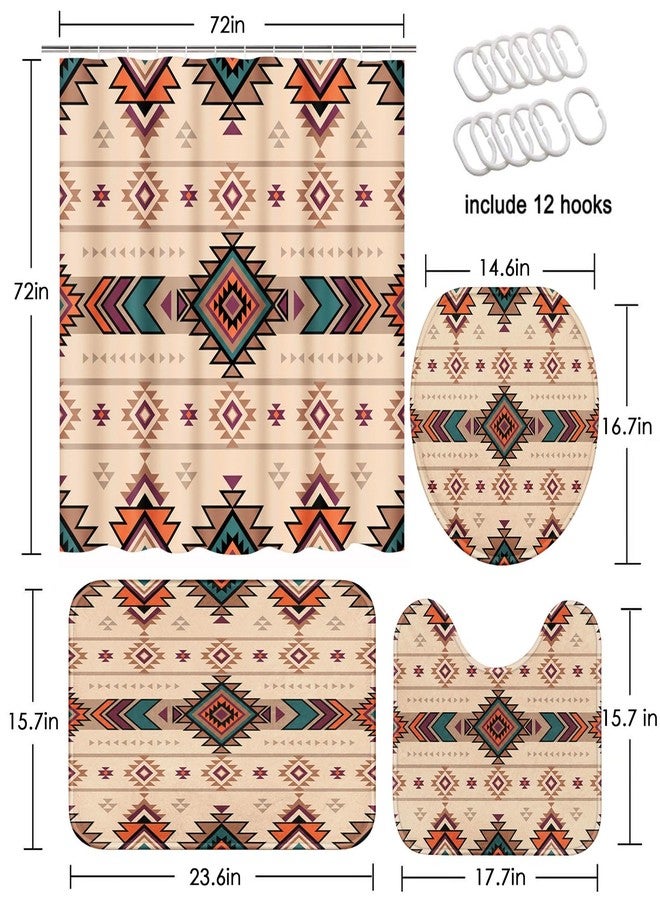 ArtSocket Boho Retro Bathroom Set with Shower Curtain and Rugs Accessory, Traditional Rhombus Summer Colorful Abstract Shower Curtain for Bathroom Decor 4 Pcs - Image 2
