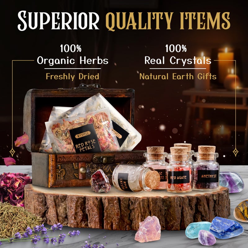 Wyspell Witchcraft Supplies Kit for Witch Altar 54PCS - Spell Candles for Witches - Crystals Spell Jars for Witches - Herbs for Spells - Beginner Witch Starter Box - Witchcraft Kit - Image 4