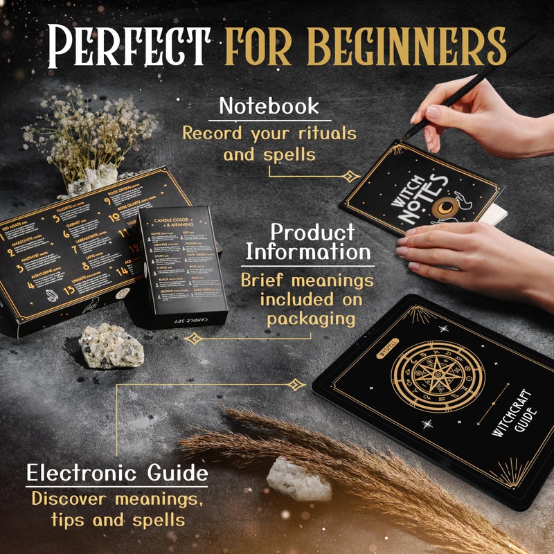 Wyspell Witchcraft Supplies Kit for Witch Altar 54PCS - Spell Candles for Witches - Crystals Spell Jars for Witches - Herbs for Spells - Beginner Witch Starter Box - Witchcraft Kit - Image 5