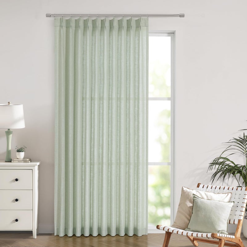 Vision Home Light Green Pinch Pleated Semi Sheer Curtains Textured Linen Blended Light Filtering Window Curtains 84 inch for Living Room Bedroom Patio Pinch Pleat Drapes with Hooks 1 Panel 60"" Wx84 L - Image 1
