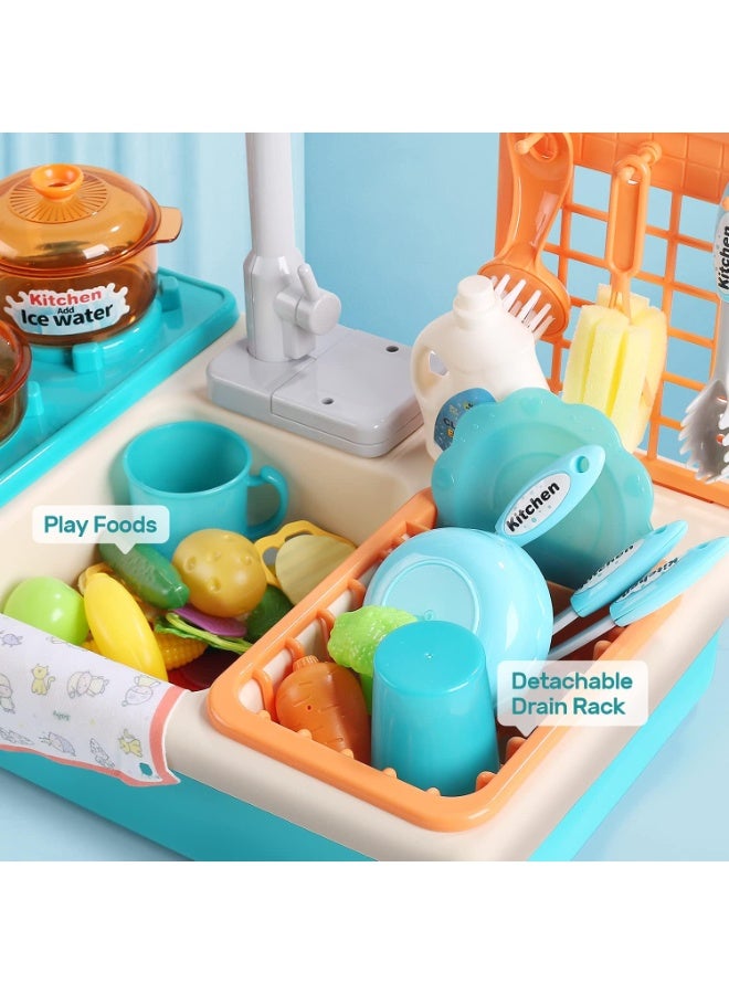 CUTE STONE Play Kitchen Sink Toys with Upgraded Real Faucet, Play Cooking Stove, Cookware Pot and Pan,Play Food, Color Changing Dishes Accessories for Boys Girls Toddlers - Image 4