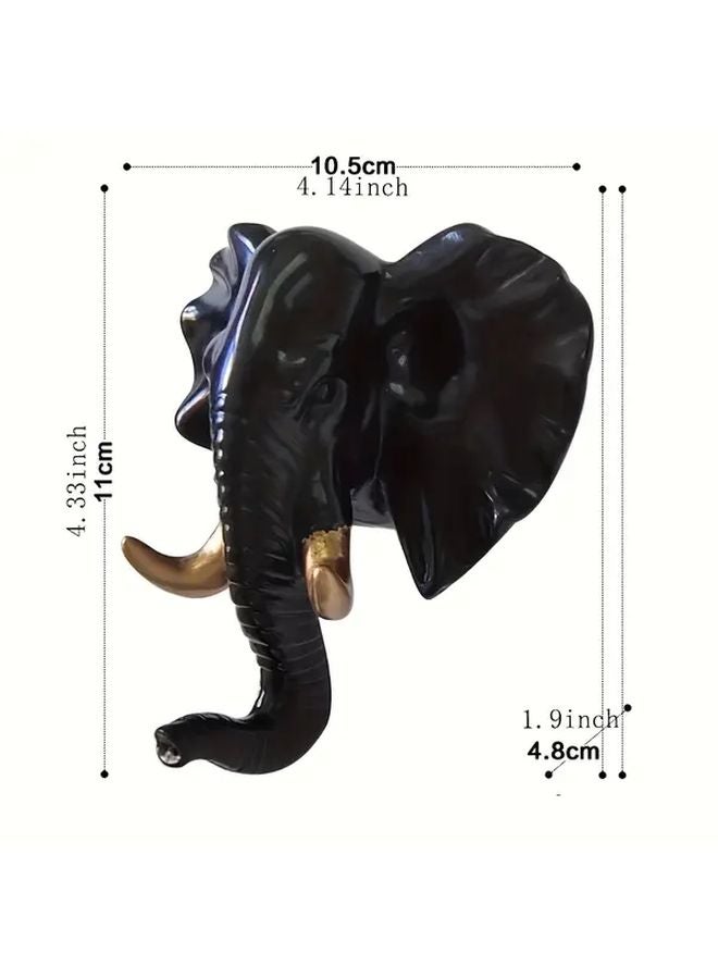 Golden Black Elephant Head Wall Hook Strong Adhesive No Drilling Home Decor - Image 1