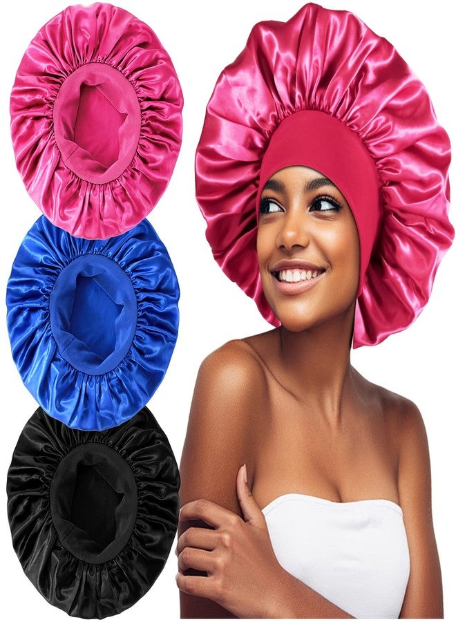 Heniho 3PCS Extra Large Satin Bonnets for Sleeping, Hair Bonnets for Black Women Braids Curly Hair, G - Image 1