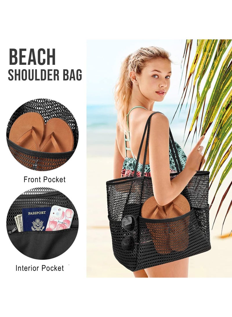 حقيبة حمل شبكية للشاطئ، حقيبة مقاومة للماء متعددة الجيوب قابلة للطي للسفر - Image 2