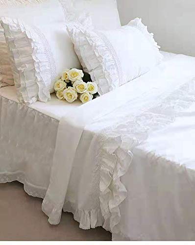 Meaning4 2-Pack Bright White Pillow Shams Cases Covers with Ruffles and Embroidery Lace Egypt Cotton King Size 20"X36" Princess Girls Bed - Image 5