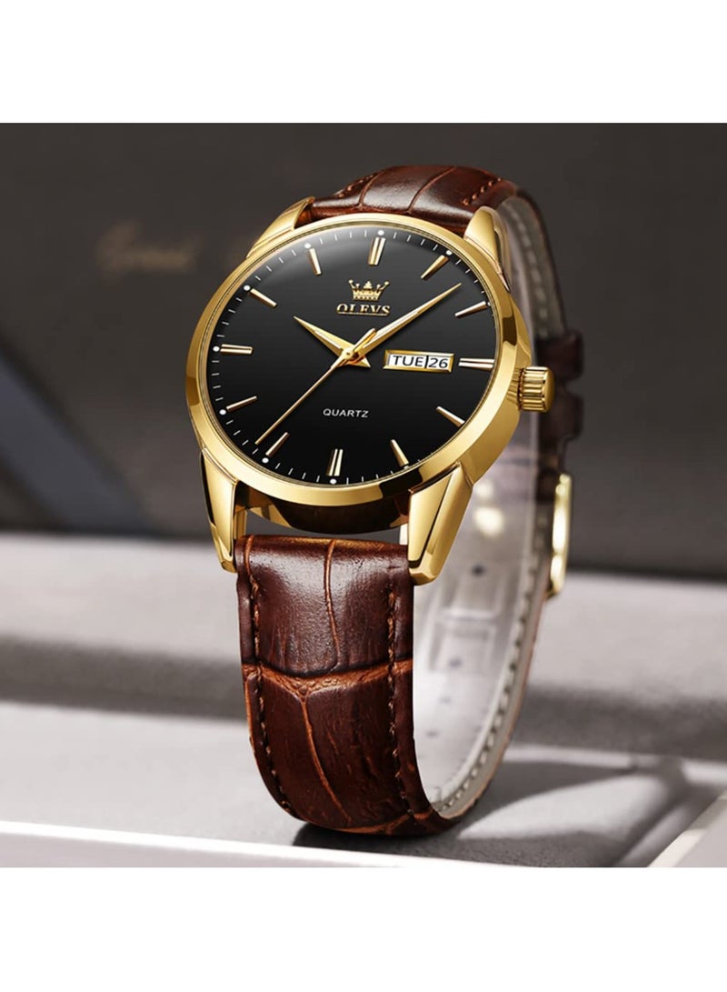 أوليفز ساعات  كوارتز تناظرية للرجال، حزام جلدي مع تاريخ اليوم، ساعة معصم مقاومة للماء من الفولاذ المقاوم للصدأ، ساعات مضيئة للرجال، أزياء، ترفيه - Image 5