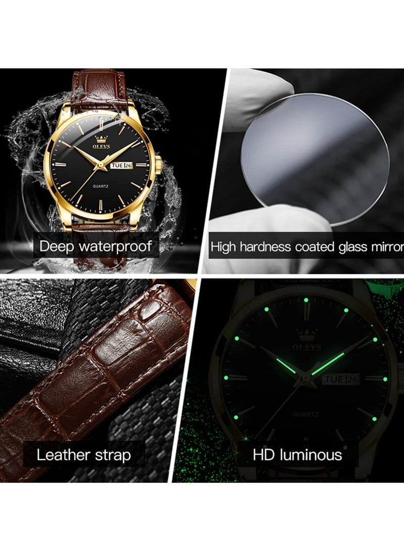 أوليفز ساعات  كوارتز تناظرية للرجال، حزام جلدي مع تاريخ اليوم، ساعة معصم مقاومة للماء من الفولاذ المقاوم للصدأ، ساعات مضيئة للرجال، أزياء، ترفيه - Image 4