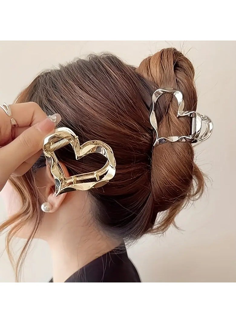 Goolsky 2pcs, Elegant Vintage Premium Versatile Claw Clips, Textured Hollow Love Heart Design Hair Claw, Women Girls Casual Party Outdoor Decors, Gift Photo Props  - Image 1