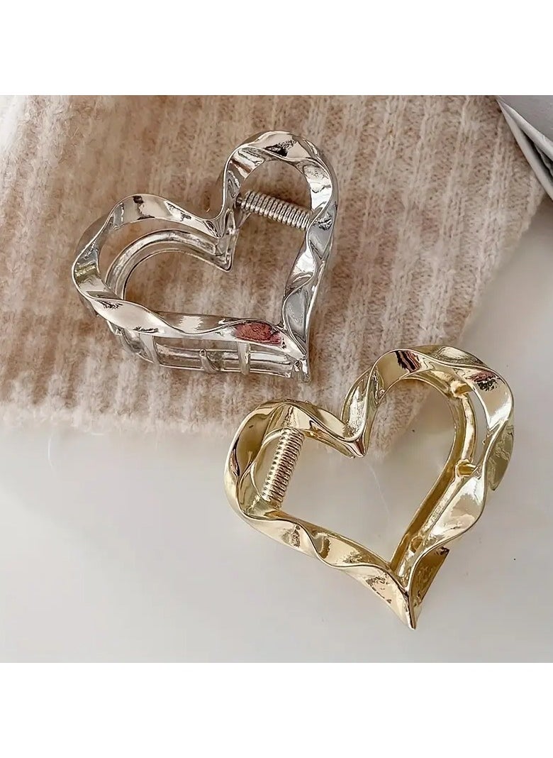 Goolsky 2pcs, Elegant Vintage Premium Versatile Claw Clips, Textured Hollow Love Heart Design Hair Claw, Women Girls Casual Party Outdoor Decors, Gift Photo Props  - Image 2