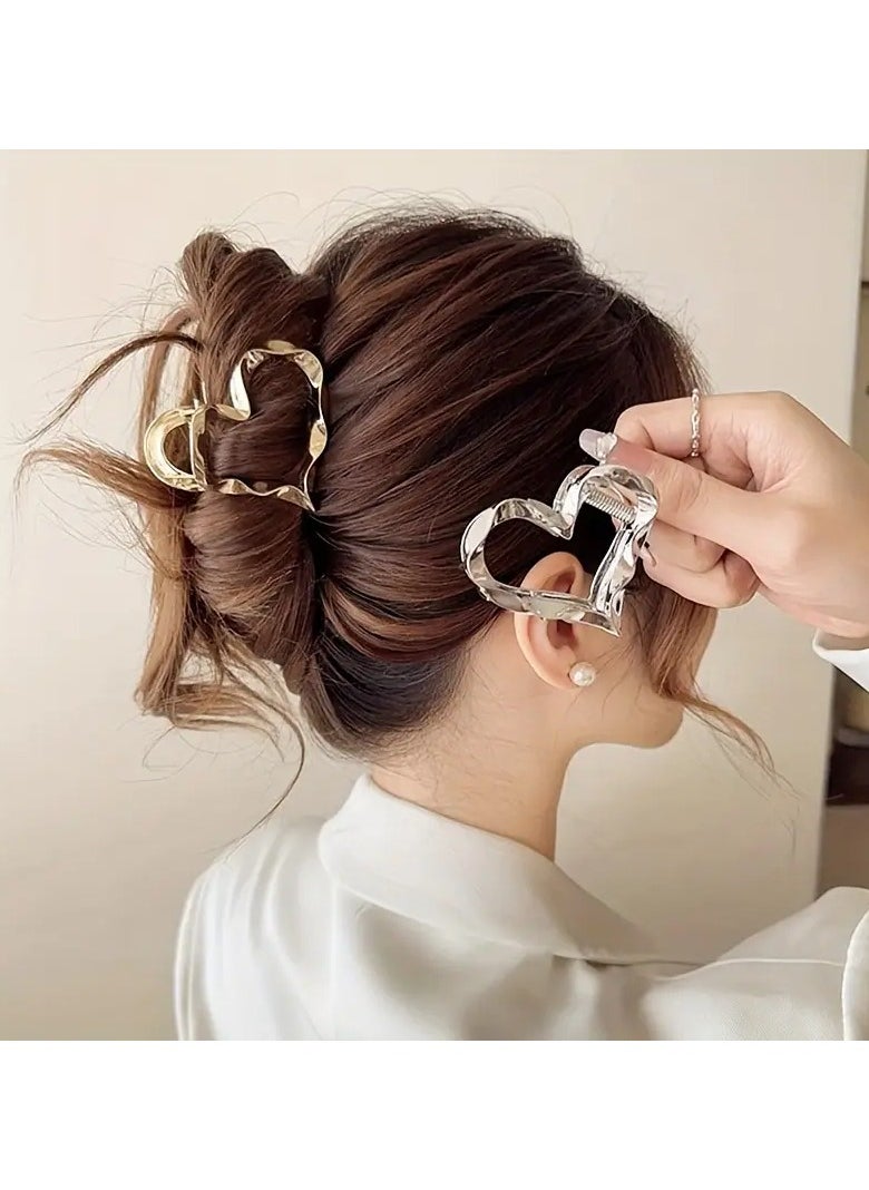 Goolsky 2pcs, Elegant Vintage Premium Versatile Claw Clips, Textured Hollow Love Heart Design Hair Claw, Women Girls Casual Party Outdoor Decors, Gift Photo Props  - Image 5
