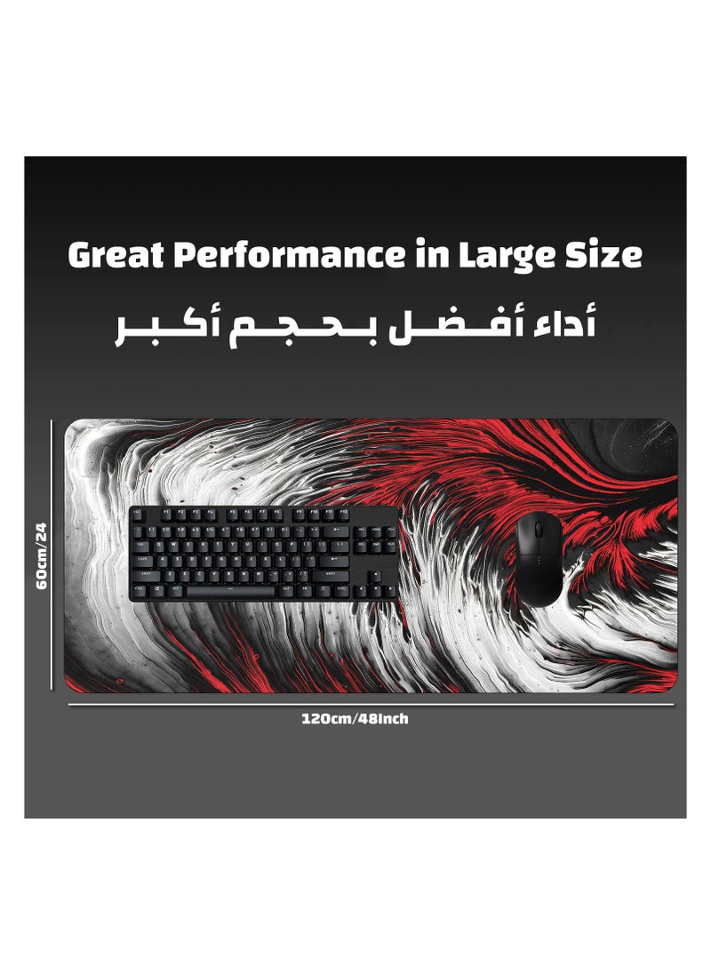 YASA GAME - Extended Large Gaming Mouse Pad 120 X 60 cm XXL Full Desk Art style  Mousepad NonSlip Rubber Base Big Keyboard Mat with Stitched Edges water resist for Gaming from Yasa ( Ripple Red ) - Image 1