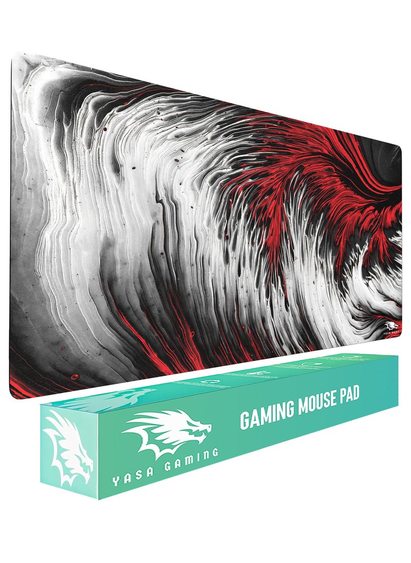YASA GAME - Extended Large Gaming Mouse Pad 120 X 60 cm XXL Full Desk Art style  Mousepad NonSlip Rubber Base Big Keyboard Mat with Stitched Edges water resist for Gaming from Yasa ( Ripple Red ) - Image 1