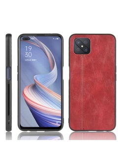 HuHa Case Cover For Oppo Reno4 Z 5G/A92S Shockproof Sewing Cow Pattern Skin PC + PU + TPU Case Red 